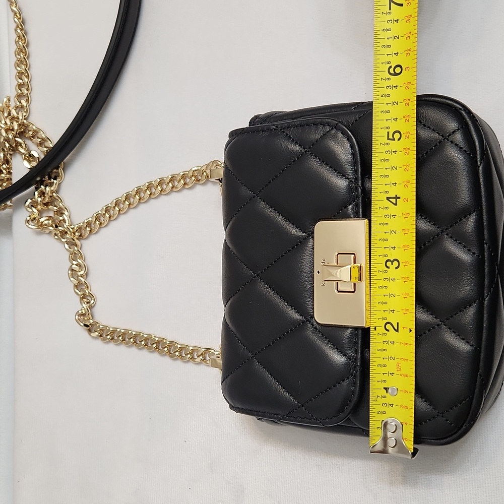 Kate Spade New York Carey Black Smooth Quilted Micro Flip Crossbody Bag - Picture 12 of 15